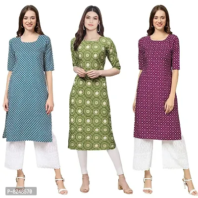 Alluring Crepe Digital Printed Straight Kurta For Women- Pack Of 3-thumb0