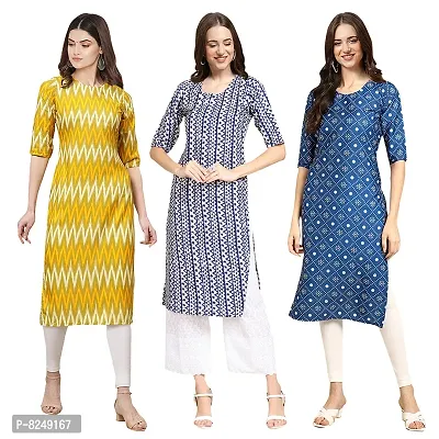 Alluring Crepe Digital Printed Straight Kurta For Women- Pack Of 3-thumb0