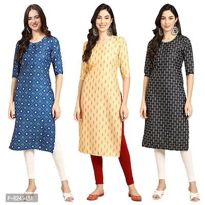 Alluring Crepe Digital Printed Straight Kurta For Women- Pack Of 3