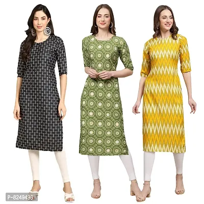 Alluring Crepe Digital Printed Straight Kurta For Women- Pack Of 3