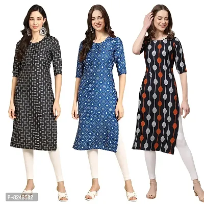 Alluring Crepe Digital Printed Straight Kurta For Women- Pack Of 3