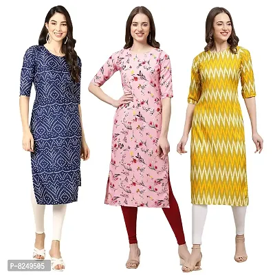 Alluring Crepe Digital Printed Straight Kurta For Women- Pack Of 3