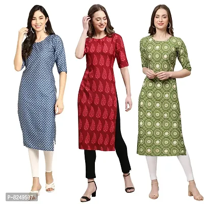 Alluring Crepe Digital Printed Straight Kurta For Women- Pack Of 3