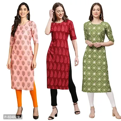 Alluring Crepe Digital Printed Straight Kurta For Women- Pack Of 3