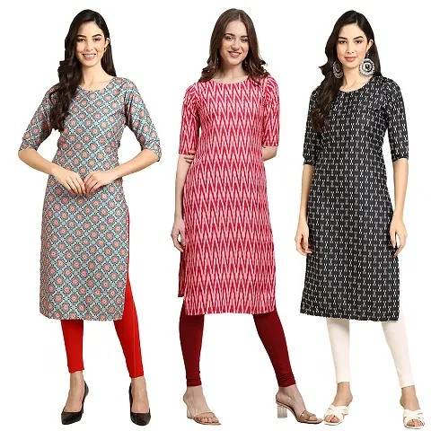 Stylish Crepe Printed Kurti - Pack of 3