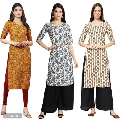 Alluring Crepe Digital Printed Straight Kurta For Women- Pack Of 3