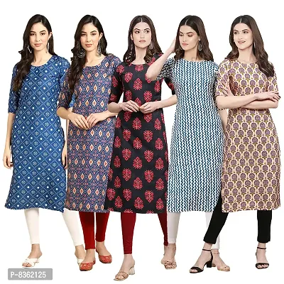 Trendy Crepe Digital Printed Straight Kurta For Women (Pack of 5)-thumb0