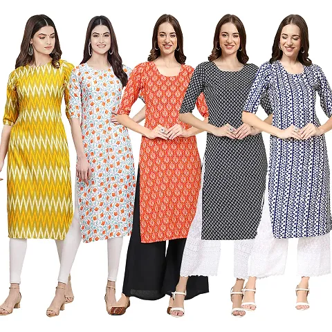 Hot Selling CrepeStylish Crepe Printed Kurti - Pack of 5