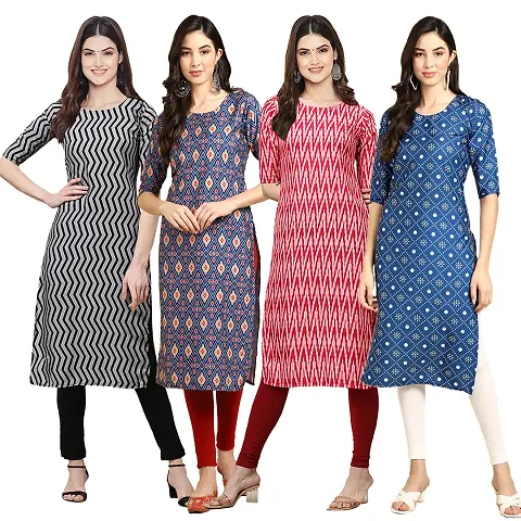 Stylish Crepe Printed Kurti - Pack of 4