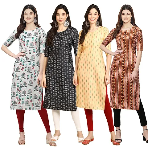 Stylish Fancy Crepe Digital Straight Kurti Combo For Women Pack Of 4