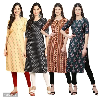 Stylish Fancy Crepe Digital Printed Straight Kurti Combo For Women Pack Of 4