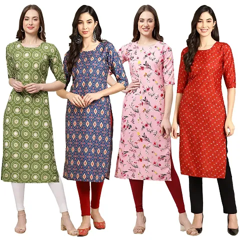 Women Crepe Digital Straight Kurti Pack of 4