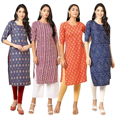 Women Crepe Digital Straight Kurti Pack of 4