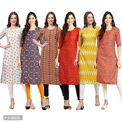 Women Crepe Digital Printed Straight Kurti  Pack of 6