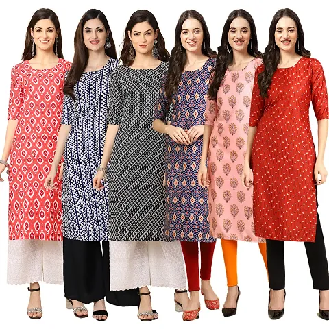 Women Crepe Digital Straight Kurti Pack of