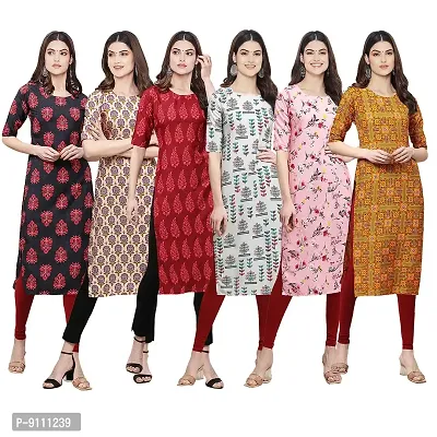 Women Crepe Digital Printed Straight Kurti  Pack of 6