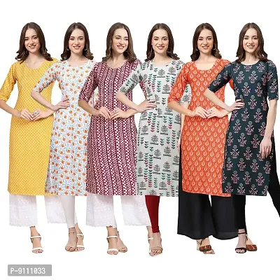 Women Crepe Digital Printed Straight Kurti  Pack of 6