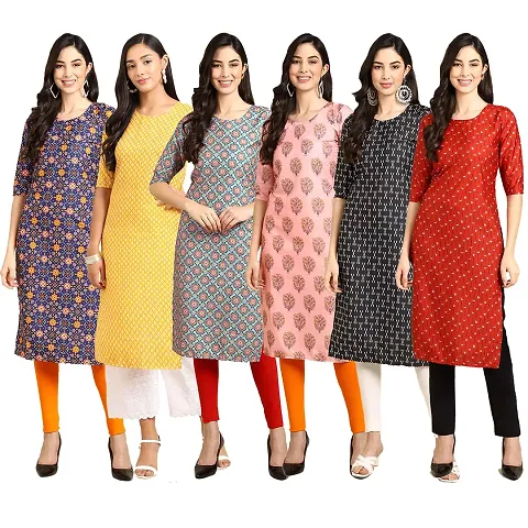 Stylish Crepe Printed Kurti - Pack of 6