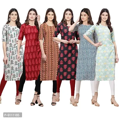 Women Crepe Digital Printed Straight Kurti  Pack of 6