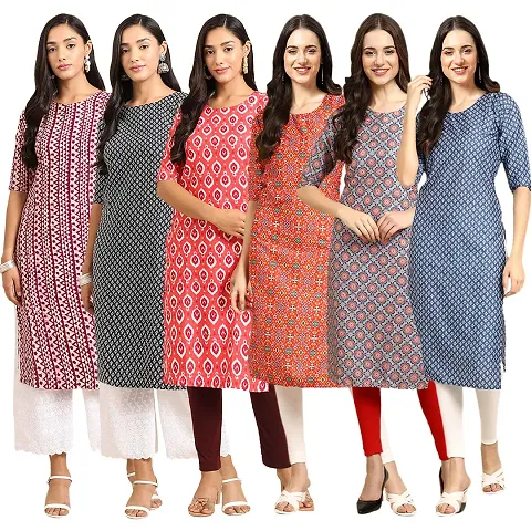 Stylish Crepe Printed Kurti - Pack of 6