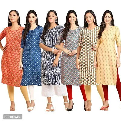 Women Crepe Digital Printed Straight Kurti  Pack of 6