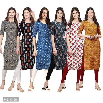 Women Crepe Digital Printed Straight Kurti  Pack of 6-thumb0