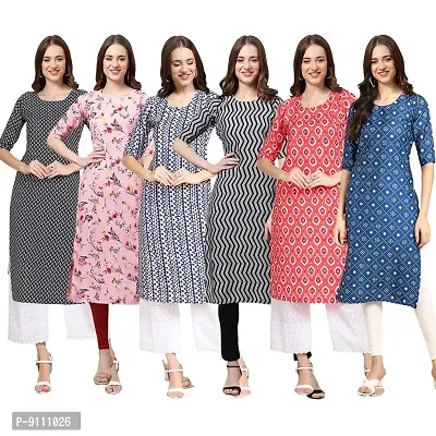 Women Crepe Digital Printed Straight Kurti  Pack of 6