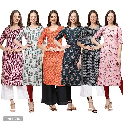 Women Crepe Digital Printed Straight Kurti  Pack of 6-thumb0