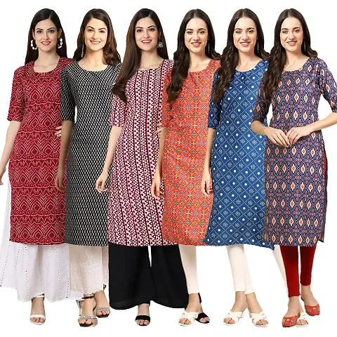 Stylish Crepe Printed Kurti - Pack of 6