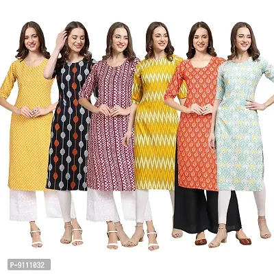 Women Crepe Digital Printed Straight Kurti  Pack of 6