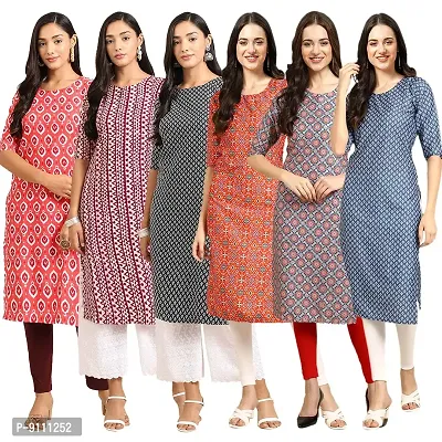 Women Crepe Digital Printed Straight Kurti  Pack of 6