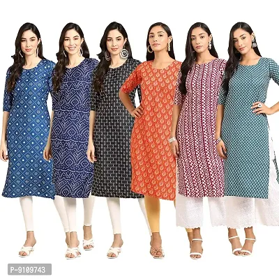 Women Crepe Digital Printed Straight Kurti  Pack of 6