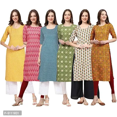 Women Crepe Digital Printed Straight Kurti  Pack of 6