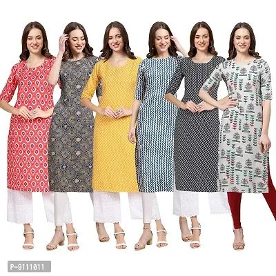 Women Crepe Digital Printed Straight Kurti  Pack of 6-thumb0