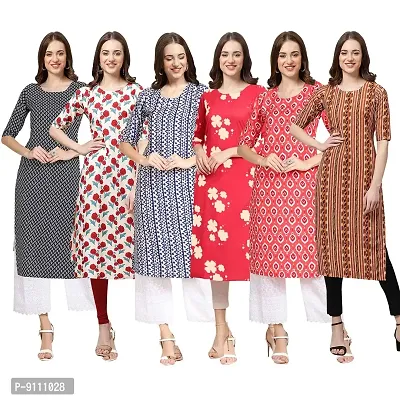 Women Crepe Digital Printed Straight Kurti  Pack of 6