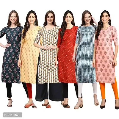 Women Crepe Digital Printed Straight Kurti  Pack of 6