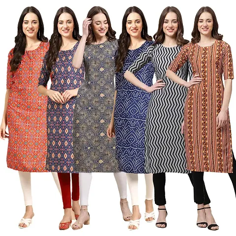 Women Crepe Digital Straight Kurti Pack of