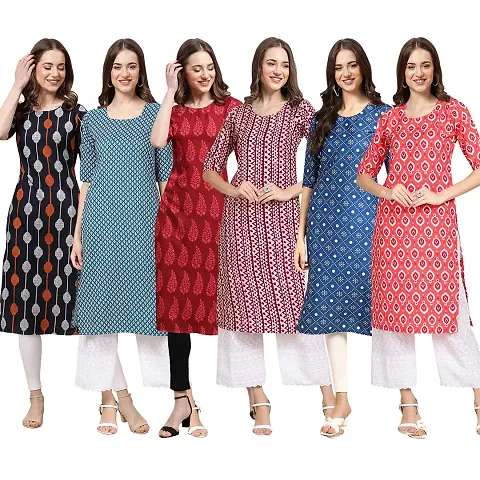 Combo Of 6 Crepe Printed Kurtis