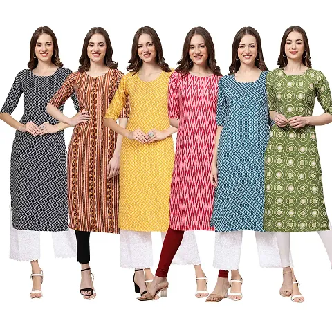 Trendy Crepe Printed Kurti - Pack of 6