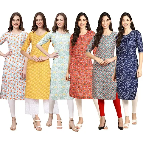 Women Crepe Digital Straight Kurti Pack of