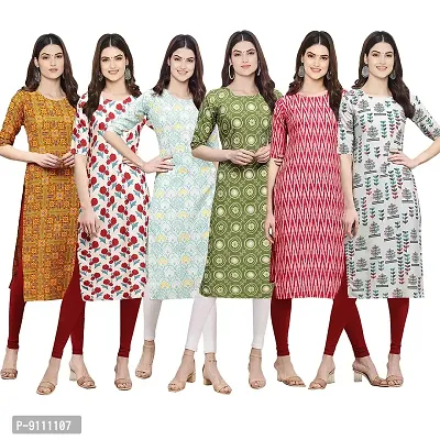 Women Crepe Digital Printed Straight Kurti  Pack of 6