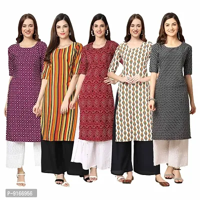 Stylish Fancy Crepe Digital Printed Straight Kurti Combo For Women Pack Of 5