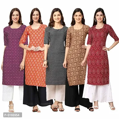 Stylish Fancy Crepe Digital Printed Straight Kurti Combo For Women Pack Of 5