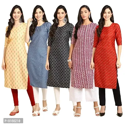 Stylish Fancy Crepe Digital Printed Straight Kurti Combo For Women Pack Of 5