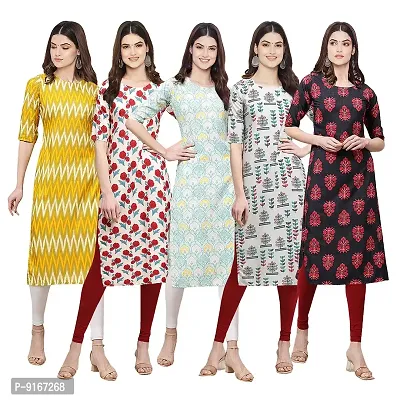 Stylish Fancy Crepe Digital Printed Straight Kurti Combo For Women Pack Of 5