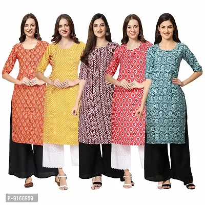 Stylish Fancy Crepe Digital Printed Straight Kurti Combo For Women Pack Of 5