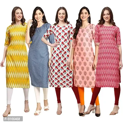 Stylish Fancy Crepe Digital Printed Straight Kurti Combo For Women Pack Of 5