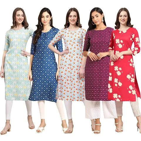 Combo Of 5 Crepe Printed Kurtis