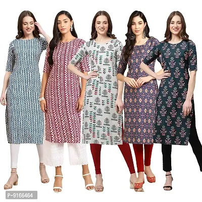 Stylish Fancy Crepe Digital Printed Straight Kurti Combo For Women Pack Of 5-thumb0