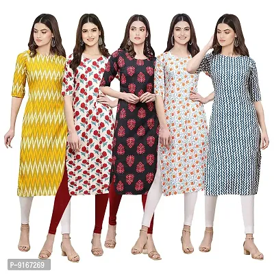 Stylish Fancy Crepe Digital Printed Straight Kurti Combo For Women Pack Of 5